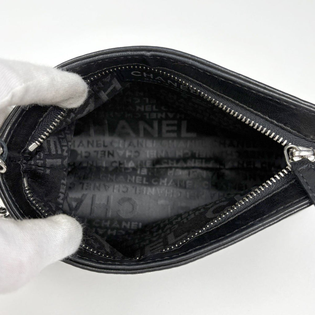 Chanel Logo Che Handbag Pouch Leather Black — view 7