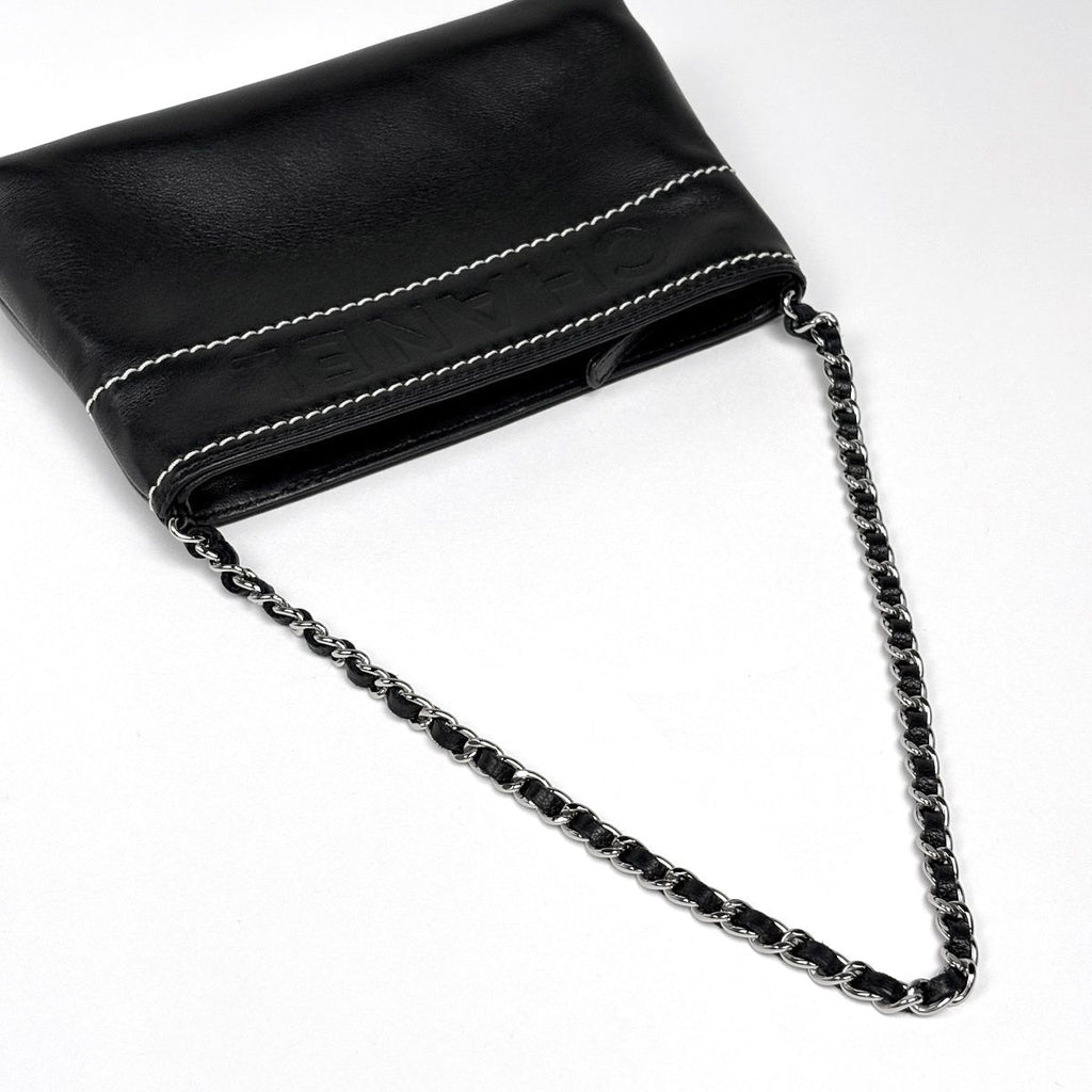 Chanel Logo Che Handbag Pouch Leather Black — view 6