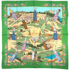 Hermes Carre 90 Costumes Des Departements Scarf Silk Green Multicolor
