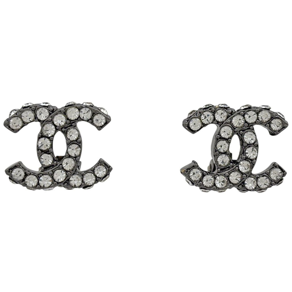 Chanel CC Logo Line Earrings Tale Silver