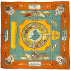 Hermes Carre 90 Geographe Scarf Silk Orange Multicolor