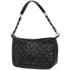 Chanel CC Logo Chain Shoulder Bag Quilted Caviar Leather Black