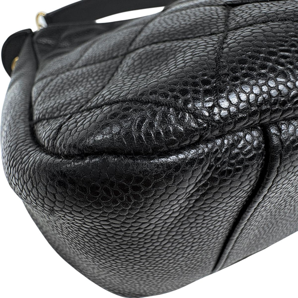 Chanel CC Logo Chain Shoulder Bag Quilted Caviar Leather Black — view 7