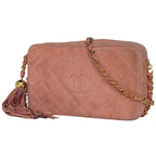 Chanel CC Logo Che Shoulder Bag Quilted Suede Pink