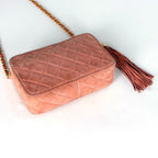 Chanel CC Logo Che Shoulder Bag Quilted Suede Pink — view 2