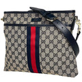 Gucci GG Pattern Shoulder Bag Sherry Line Canvas Navy Beige