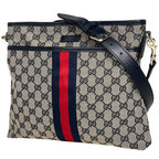 Gucci GG Pattern Shoulder Bag Sherry Line Canvas Navy Beige