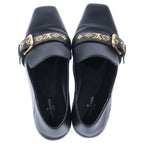 Louis Vuitton Logo Belt Leather Loafers Slip on Shoes Black — view 4