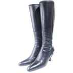 Prada Leather Logo Side Zip Heels Long Boots Shoes Black — view 2