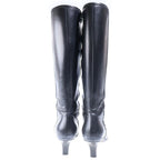 Prada Leather Logo Side Zip Heels Long Boots Shoes Black — view 3