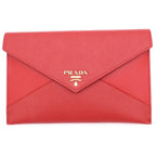 Prada Letter Clutch Back Second Fourco Red Leather Gold