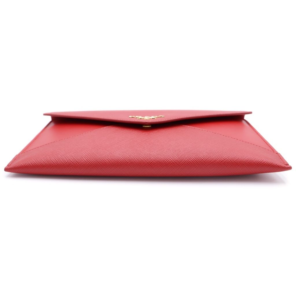 Prada Letter Clutch Back Second Fourco Red Leather Gold — view 5