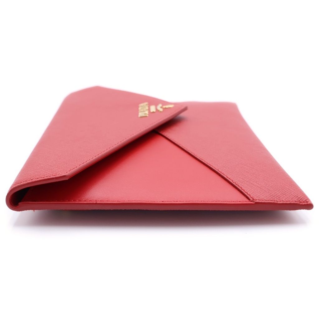 Prada Letter Clutch Back Second Fourco Red Leather Gold — view 3