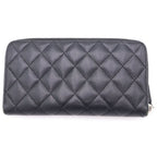 Chanel Quilted Zip Around Wallet Card Case Black Caviar Leather Silver — view 2
