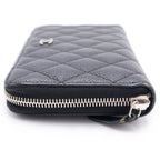 Chanel Quilted Zip Around Wallet Card Case Black Caviar Leather Silver — view 3