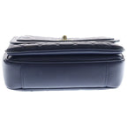Chanel Quilted Lambskin Leather Chain Shoulder Bag Navy Gold — view 4