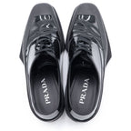 Prada Square Toe Rubber Sole Leather Derby Shoes Black — view 4