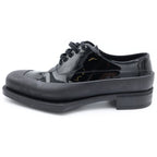 Prada Square Toe Rubber Sole Leather Derby Shoes Black