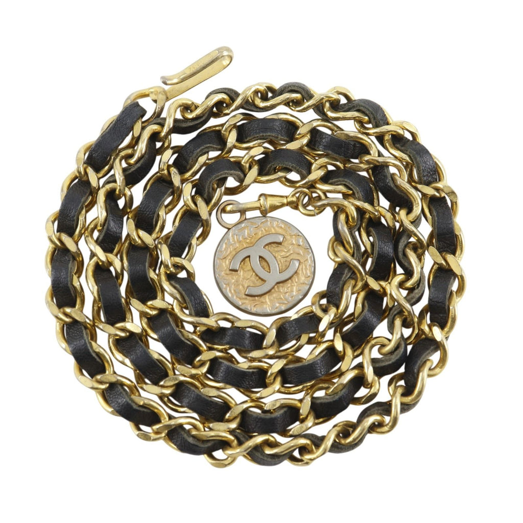 Chanel Che CC Logo Vintage Leather Black LadyBelt Belt
