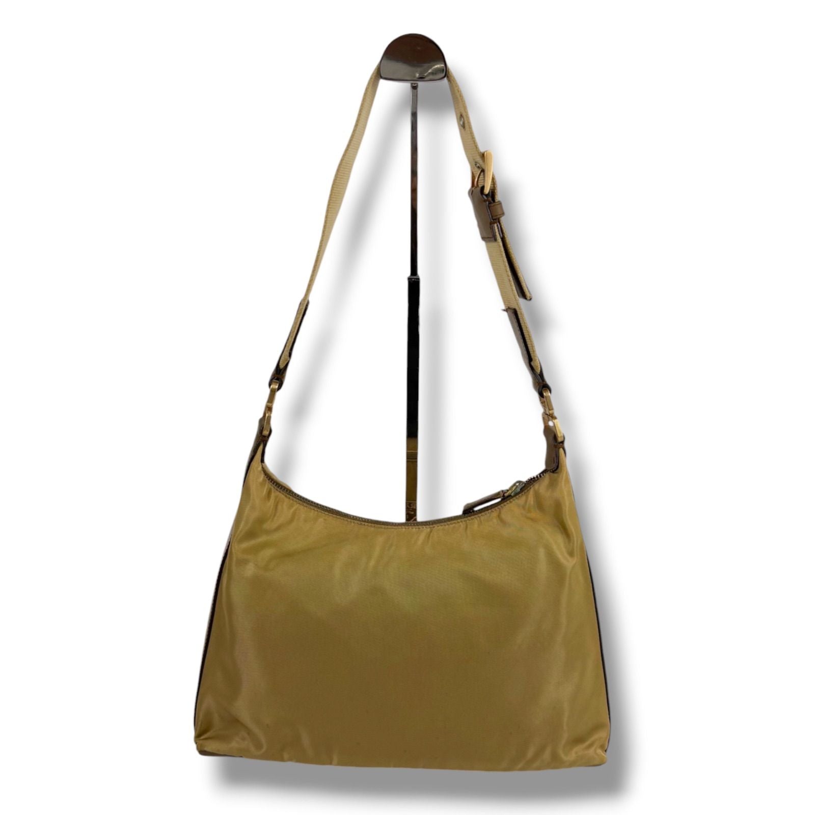 Prada Triangle Logo Shoulder Bag Bo Beige Brown — view 3