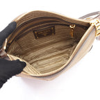 Prada Lada Shoulder Bag Logo Jacquard Beige Brown Canvas Leather — view 3