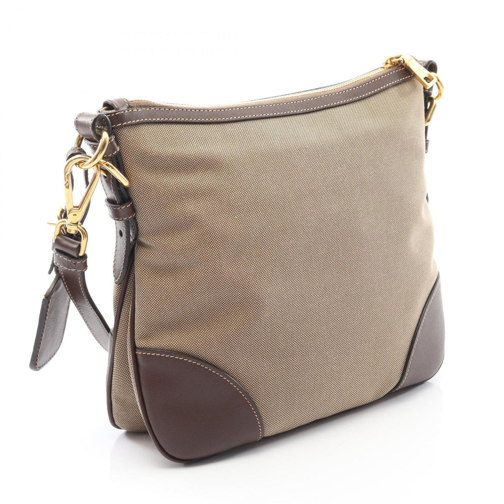 Prada Lada Shoulder Bag Logo Jacquard Beige Brown Canvas Leather — view 2