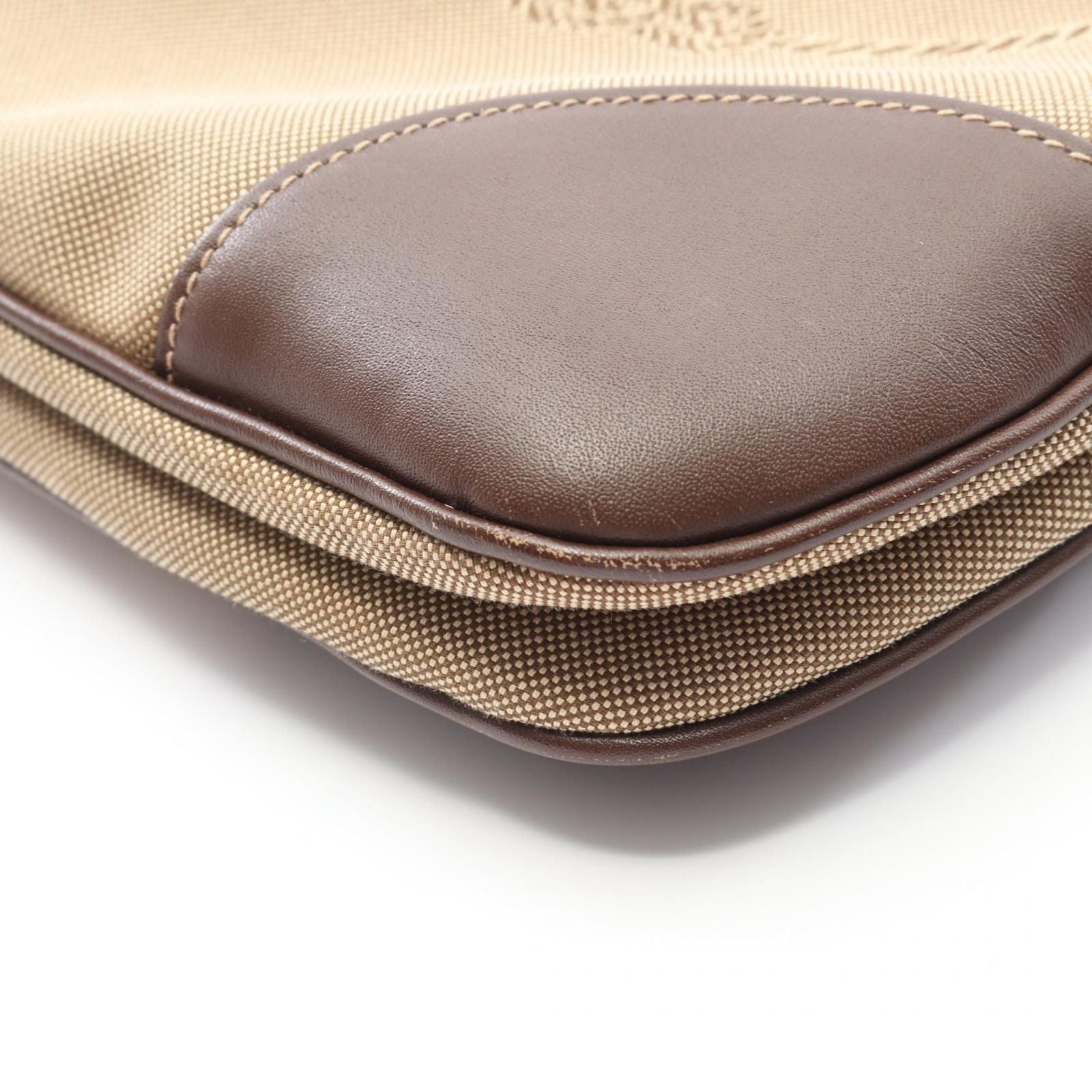 Prada Lada Shoulder Bag Logo Jacquard Beige Brown Canvas Leather — view 6
