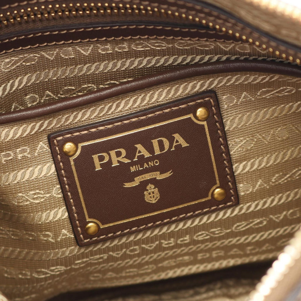 Prada Lada Shoulder Bag Logo Jacquard Beige Brown Canvas Leather — view 4