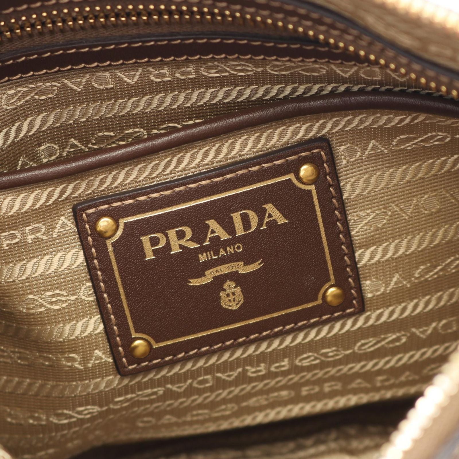 Prada Lada Shoulder Bag Logo Jacquard Beige Brown Canvas Leather — view 4