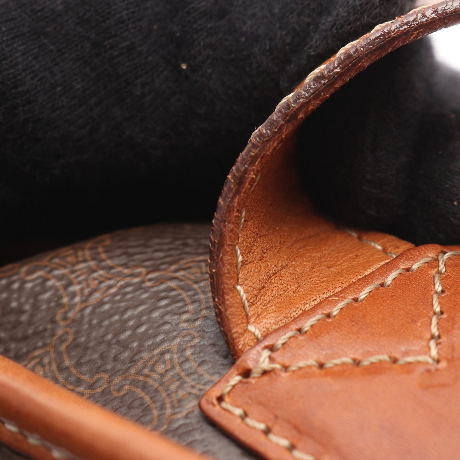Celine Shoulder Bag Macadam Dark Brown Canvas Leather — view 9