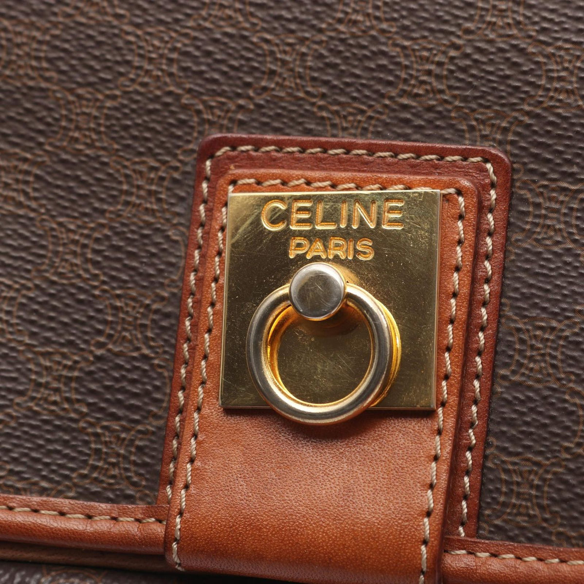 Celine Shoulder Bag Macadam Dark Brown Canvas Leather — view 7