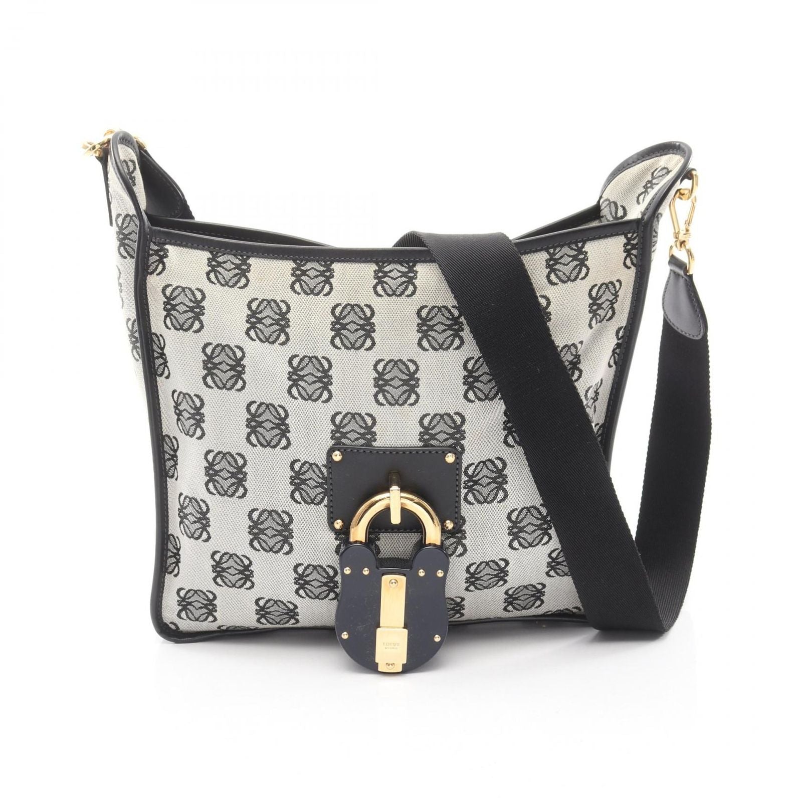 Loewe Shoulder Bag Anagram Gray Black Canvas Leather