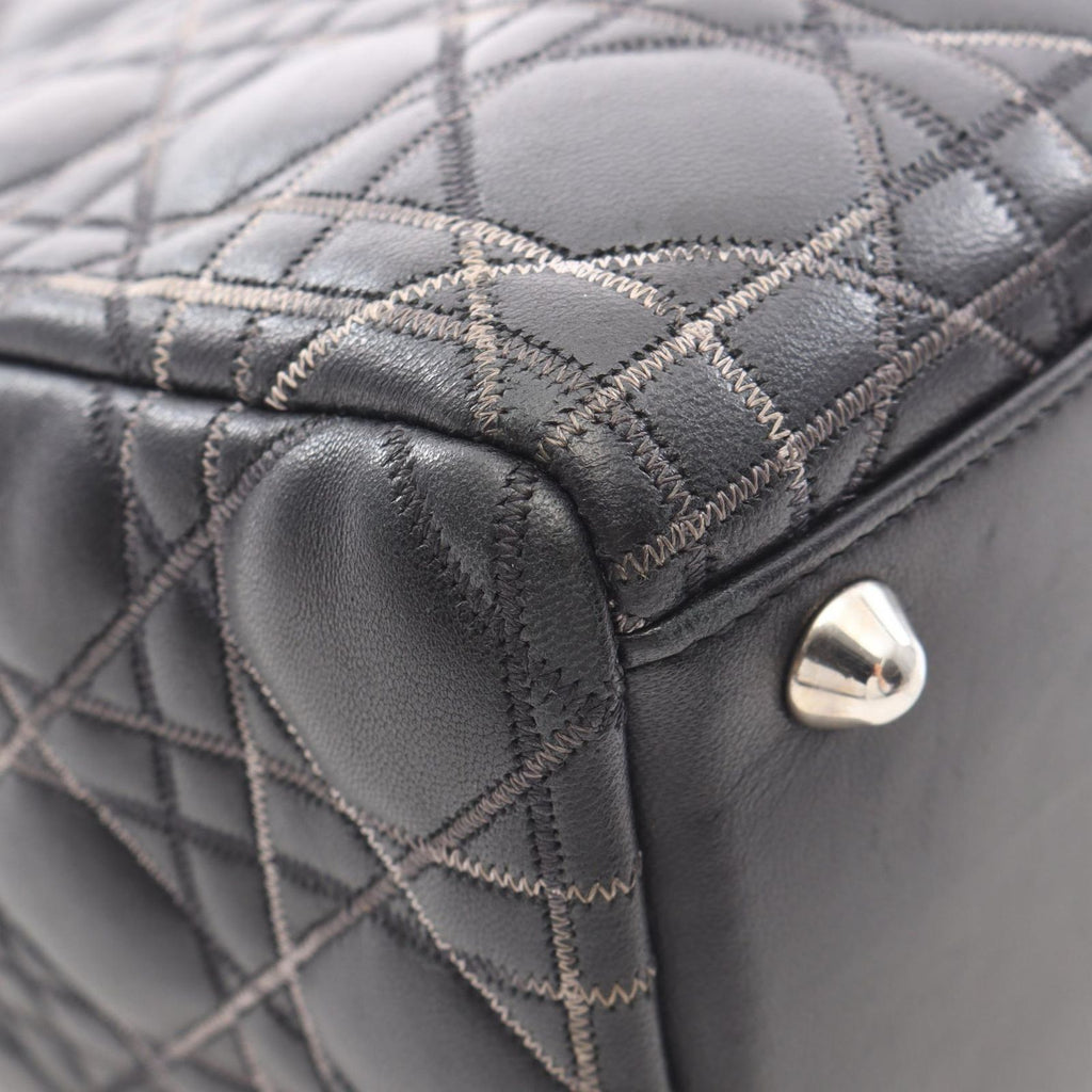 Dior Dio Handbag Ladydio Cannage Black Leather 2-Way Tote — view 6