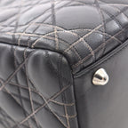 Dior Dio Handbag Ladydio Cannage Black Leather 2-Way Tote — view 6