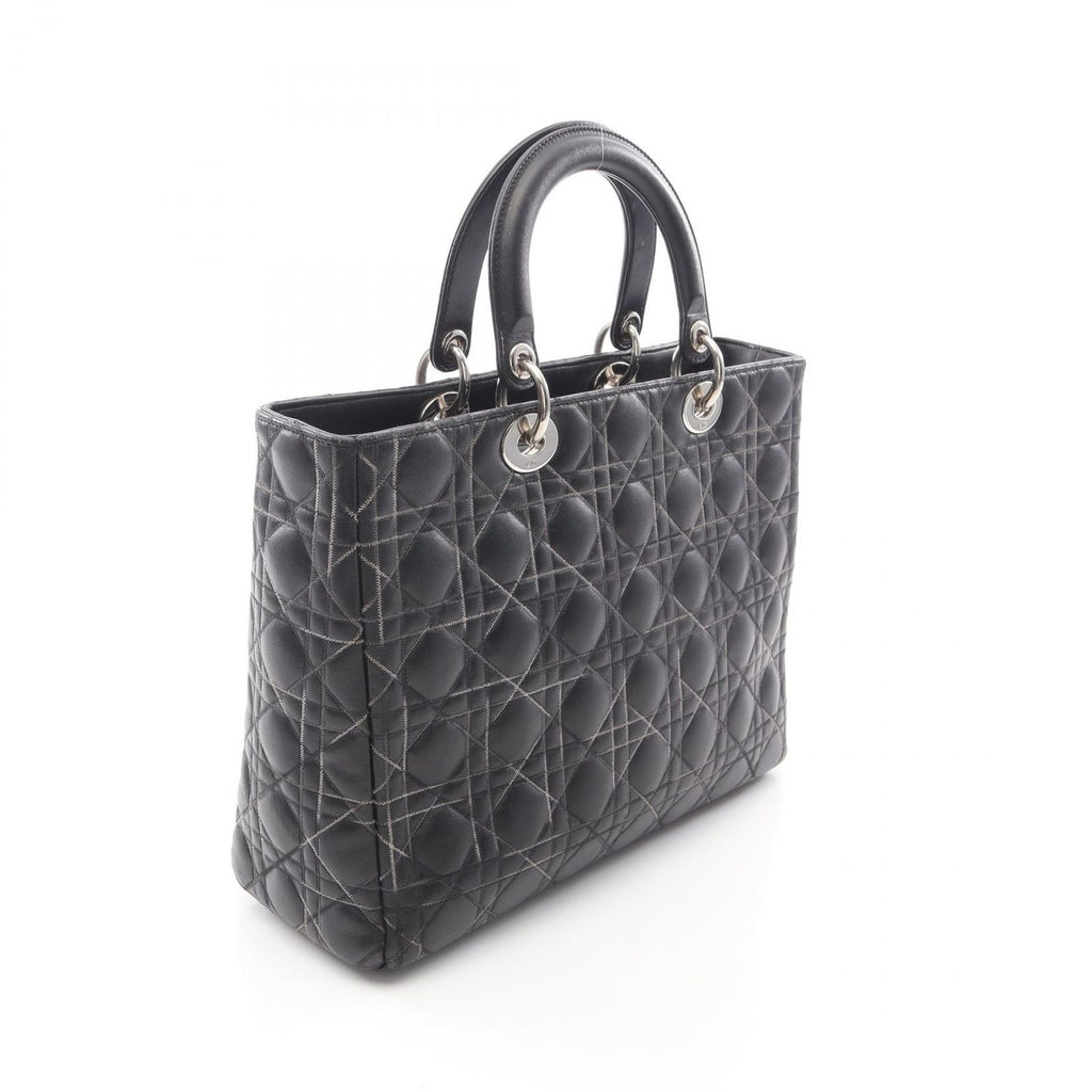 Dior Dio Handbag Ladydio Cannage Black Leather 2-Way Tote — view 2