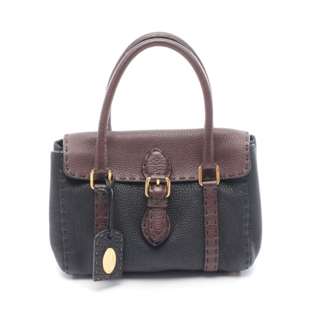 Fendi Handbag Selleria Mini Black Brown Leather