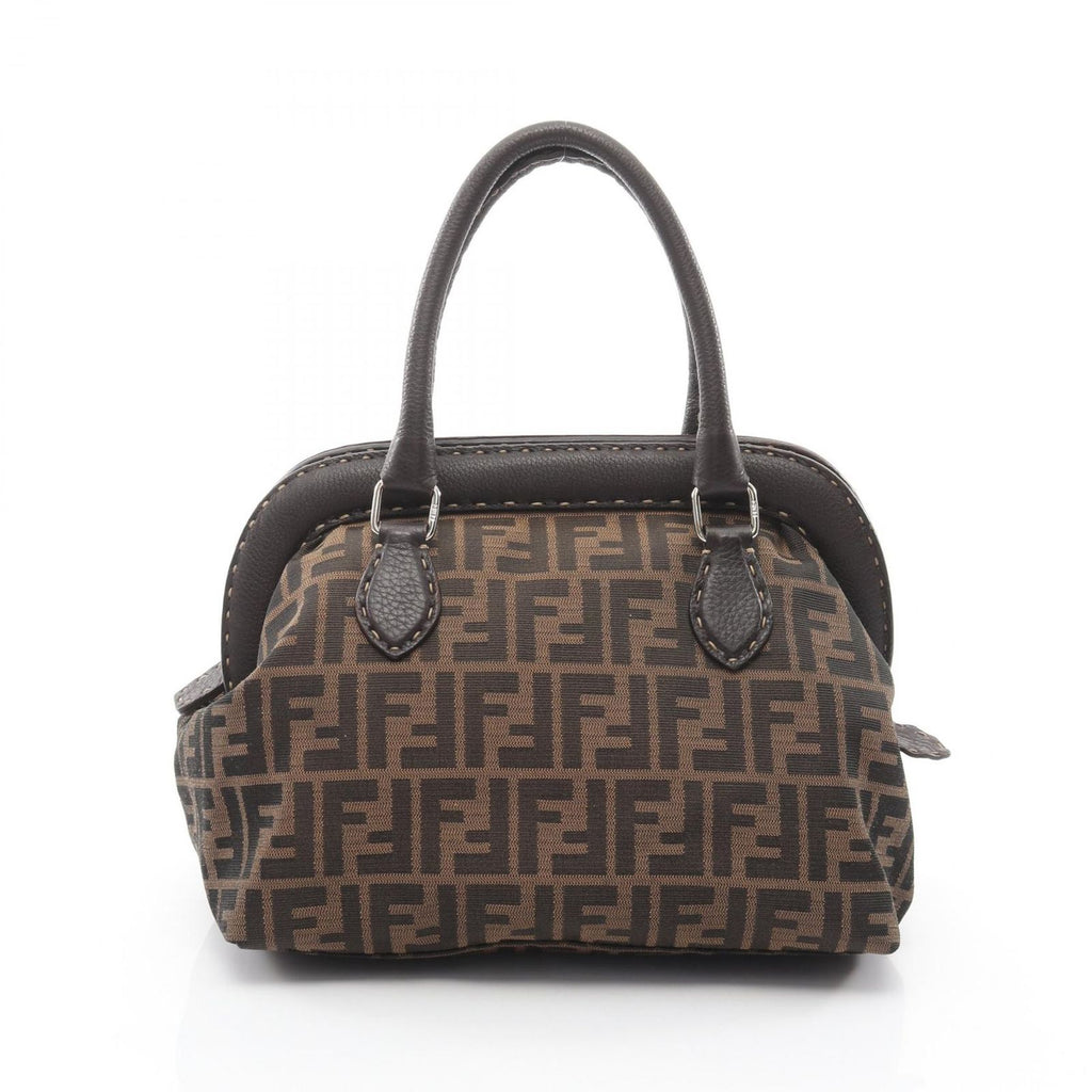 Fendi Handbag Black Brown Canvas Leather