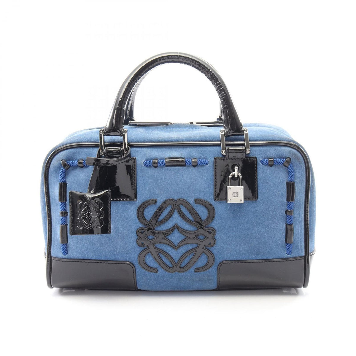 Loewe Handbag Amazona 28 Black Blue Patent Leather