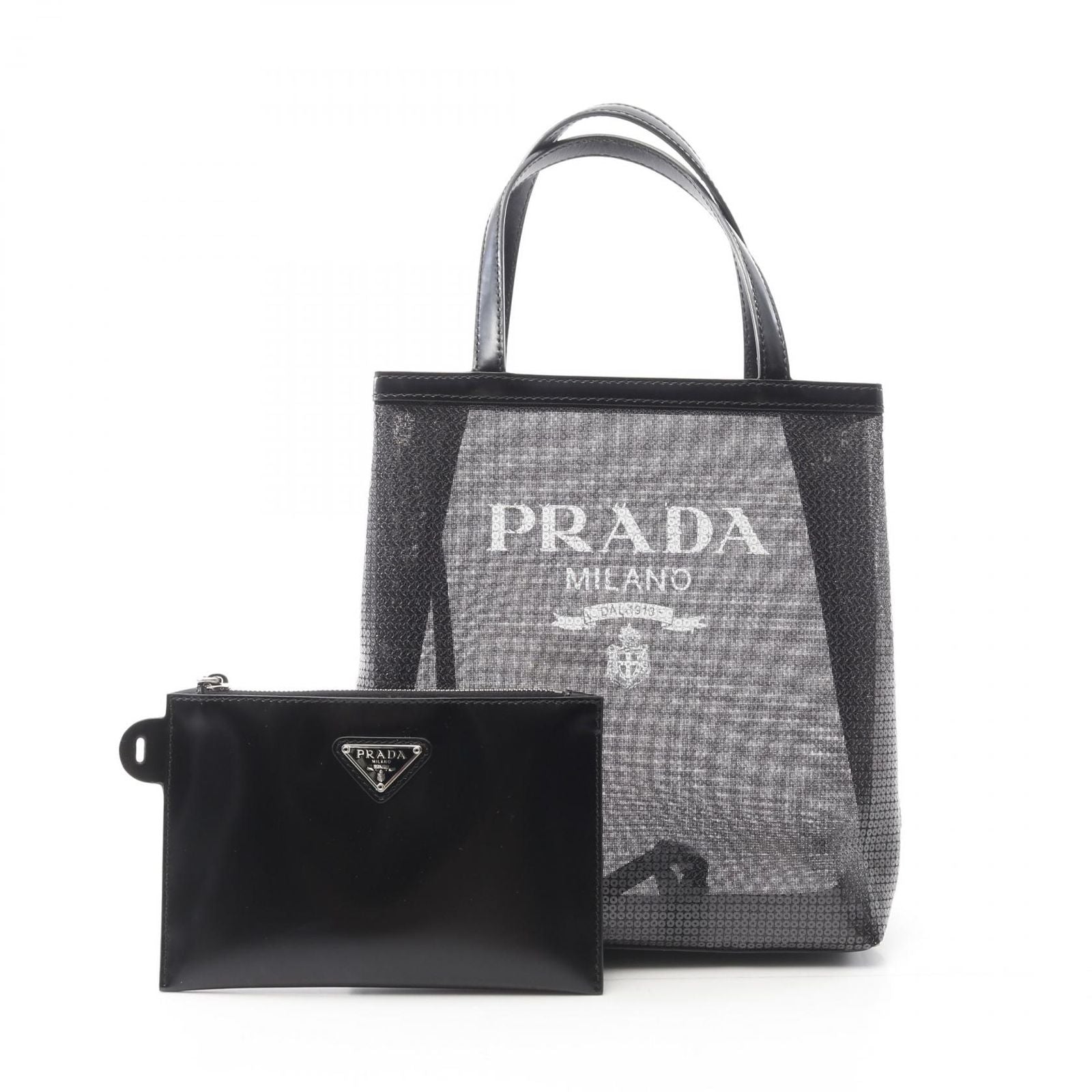 Prada Lada Tote Rete Paillettes Black Patent Leather Minitote