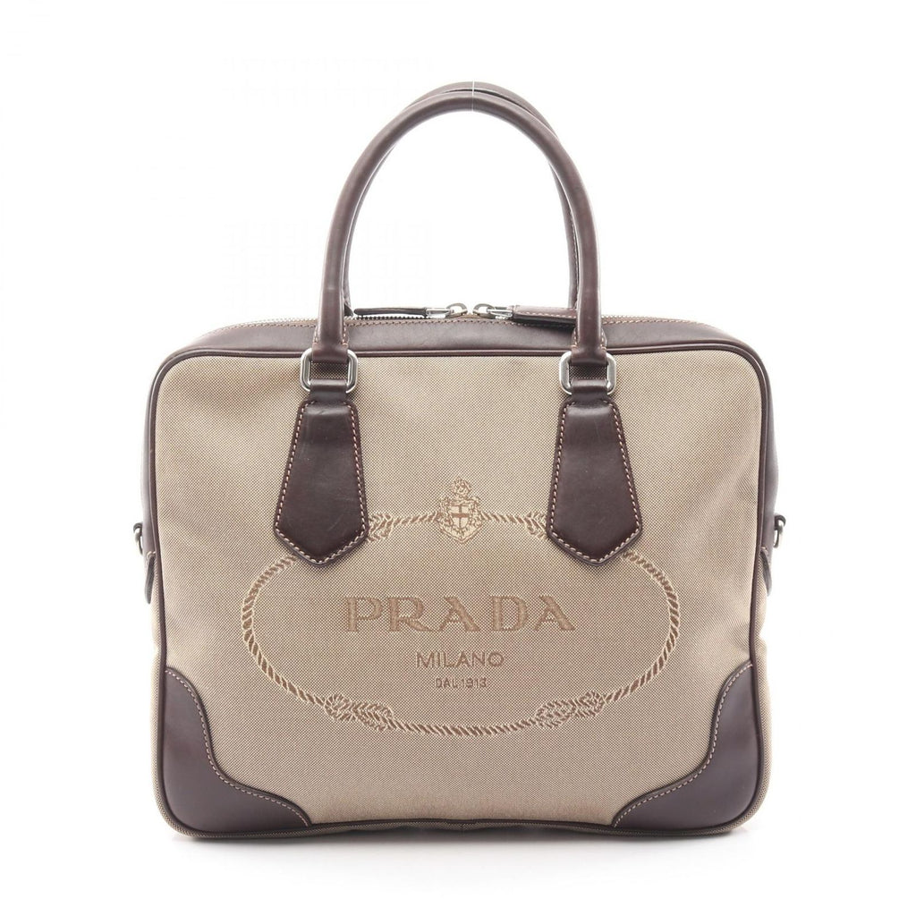 Prada Lada Handbag Beige Brown Canvas Leather delogo Briefcase