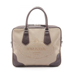 Prada Lada Handbag Beige Brown Canvas Leather delogo Briefcase