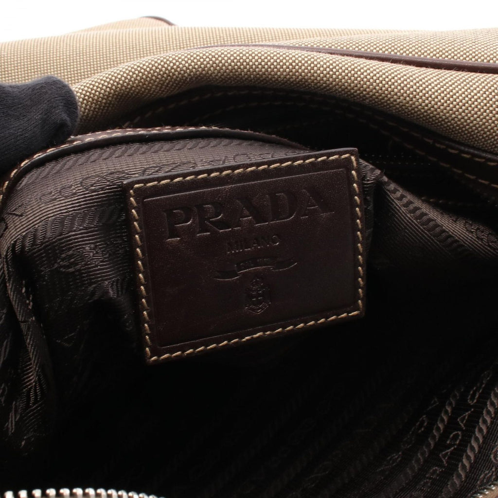 Prada Lada Shoulder Bag Logo Beige Da Ninebrown Canvas Leather — view 4