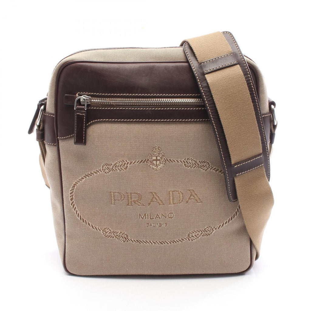 Prada Lada Shoulder Bag Logo Beige Da Ninebrown Canvas Leather