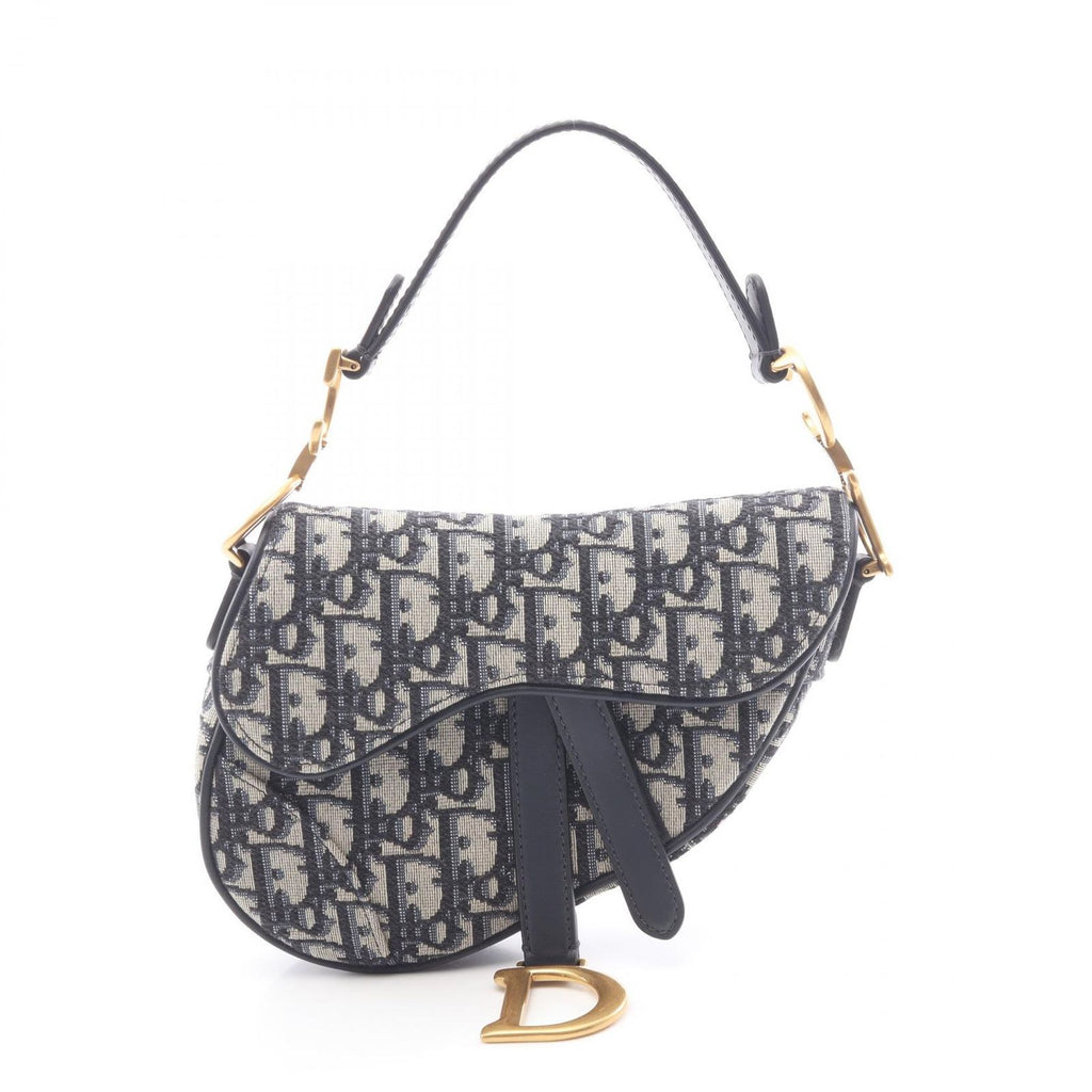 Dior Saddle Bag Mini Oblique Peacock Navy Canvas Leather