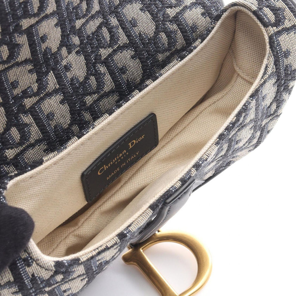 Dior Saddle Bag Mini Oblique Peacock Navy Canvas Leather — view 3