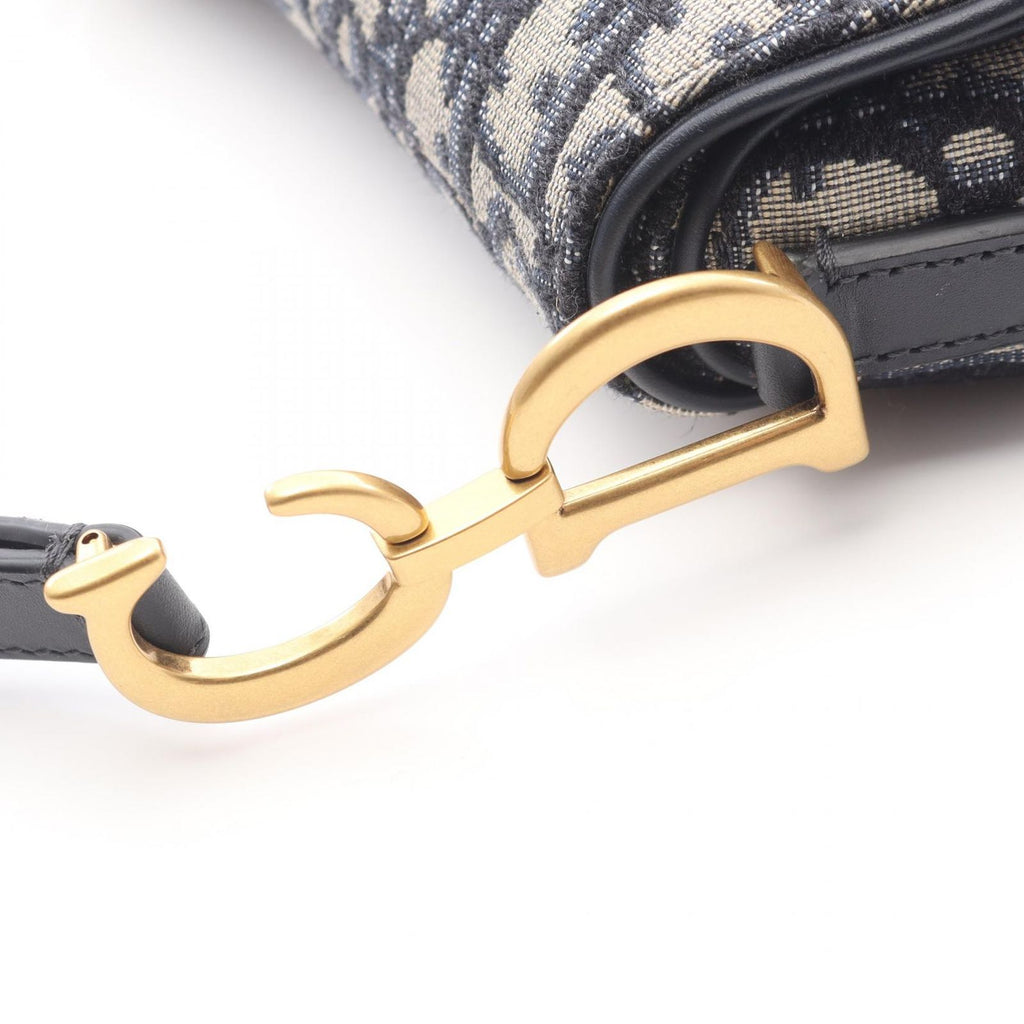 Dior Saddle Bag Mini Oblique Peacock Navy Canvas Leather — view 6