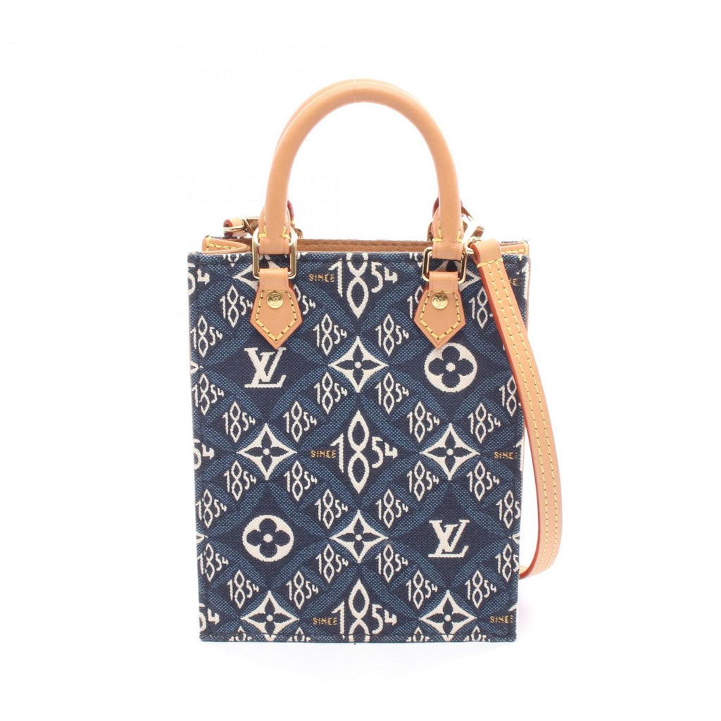 Louis Vuitton Handbag Sac Plat Since Navy Canvas Leather