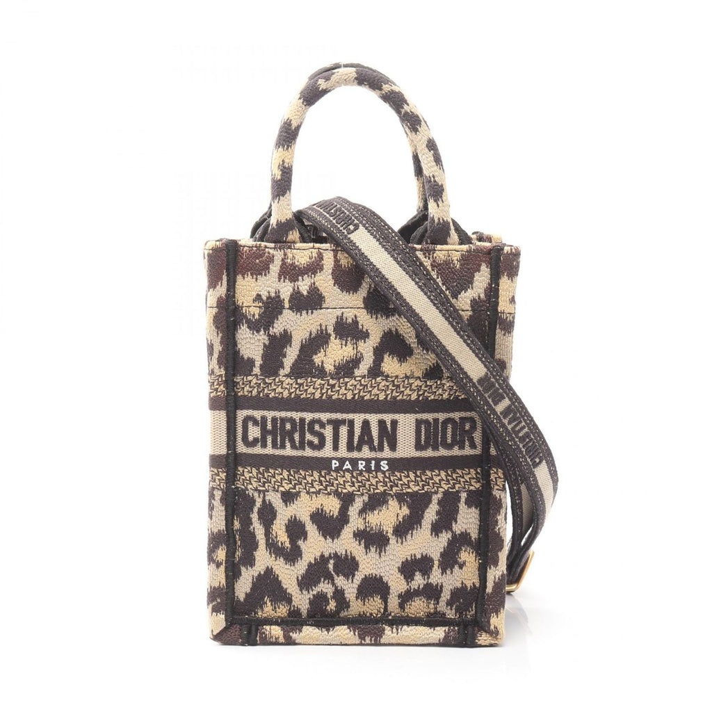 Dior Dio Handbag Book Tote Mini Black Beige Canvas