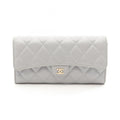 Chanel Bifold Wallet Classic Long Flap Quilted Gray Caviar Leather Zip