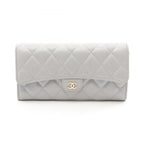 Chanel Bifold Wallet Classic Long Flap Quilted Gray Caviar Leather Zip